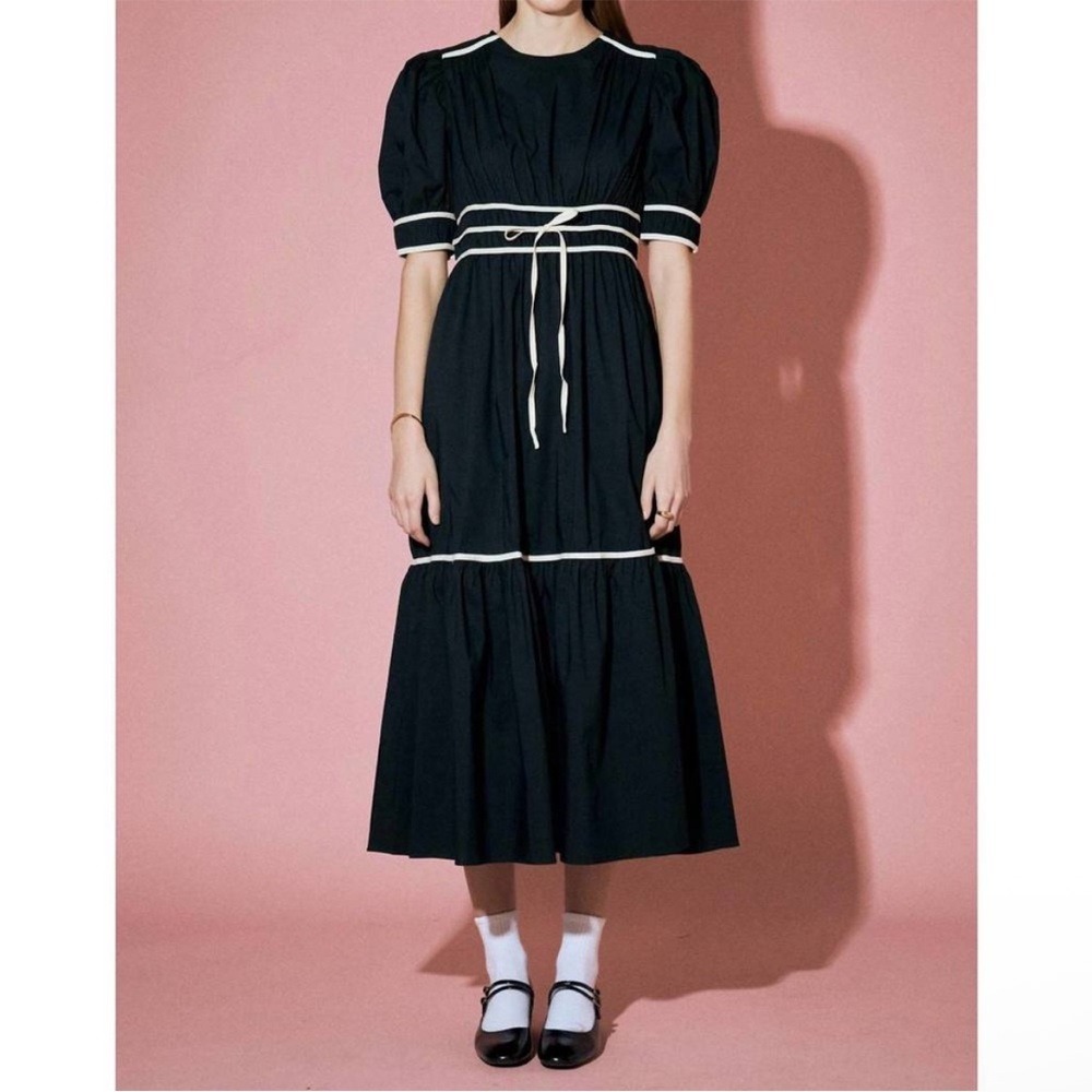 English Factory Bow Midi Dress Black‎ Small